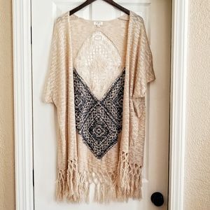 Umgee Tan and Navy Knitted Kimono